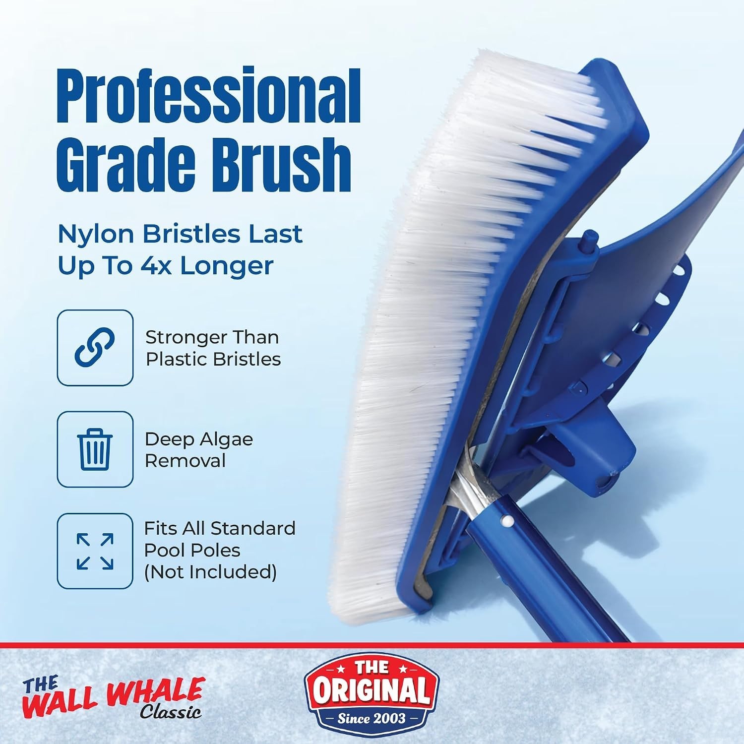 18&Prime; Pool Brush Head | 10x Brushing Force | Algae Removal