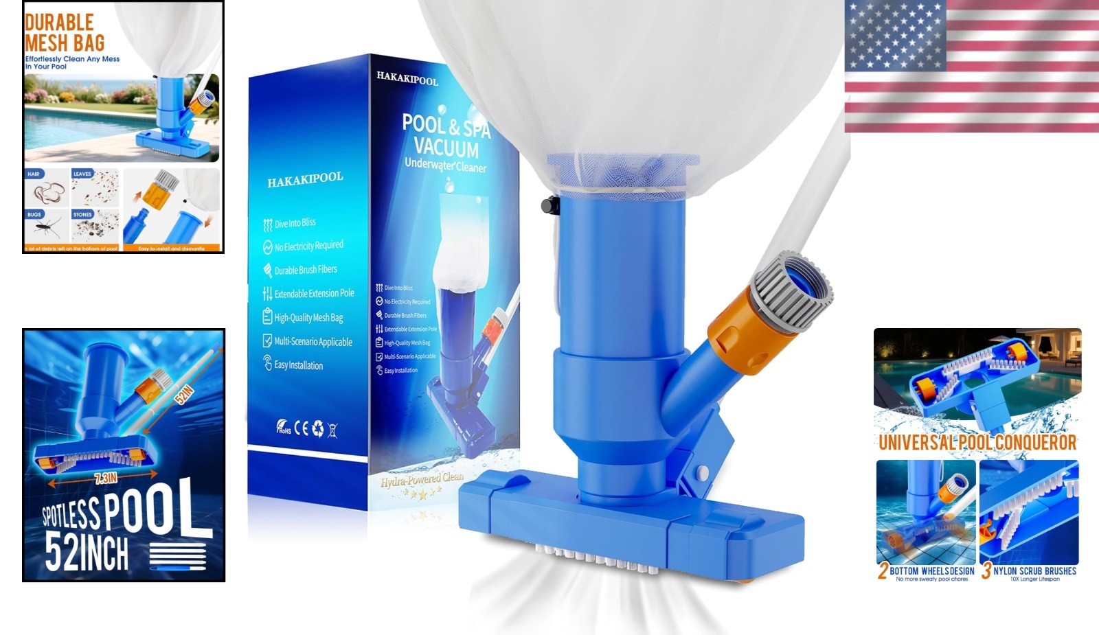 Handheld Pool Vacuum Cleaner with 52&Prime; Telescopic Pole – Sky Blue & Portable