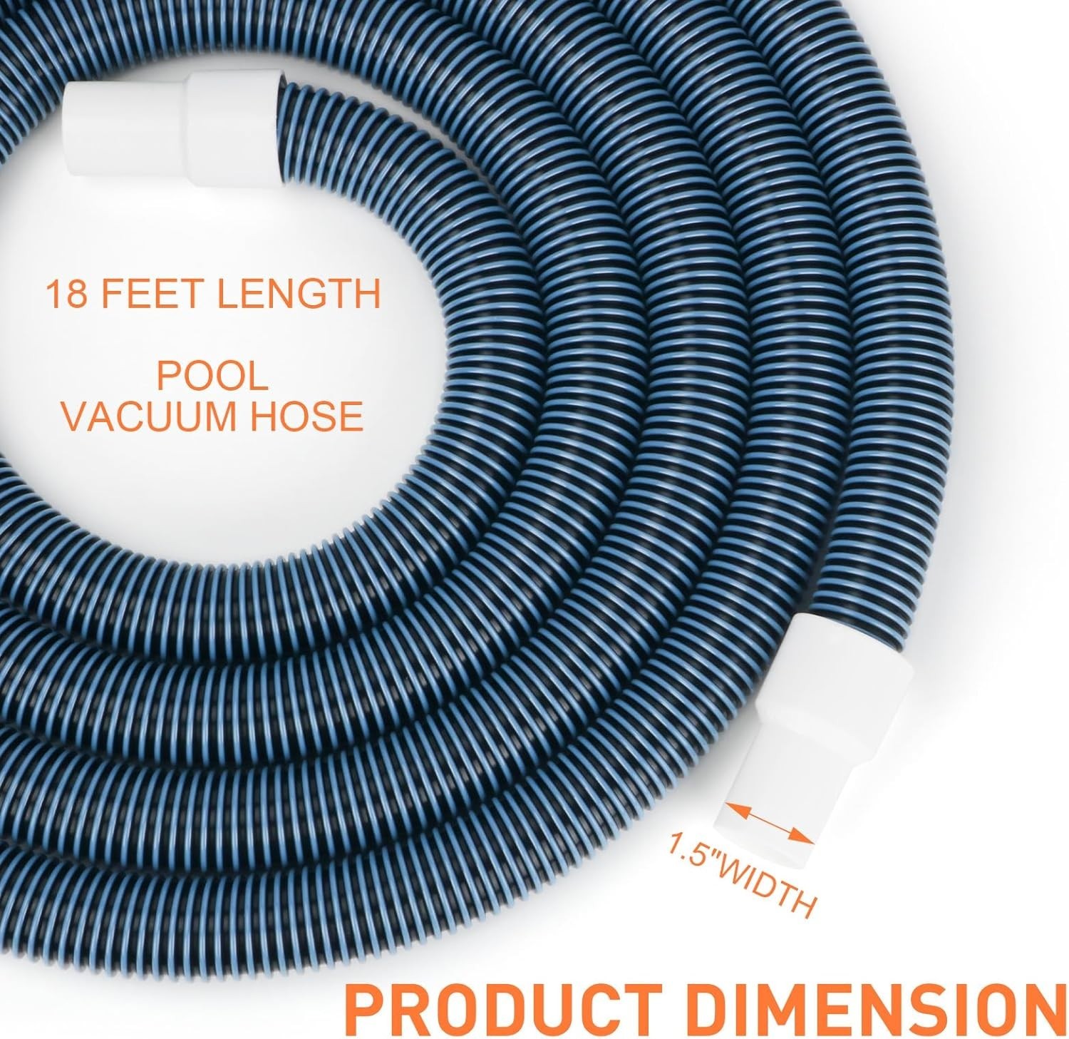 Heavy Duty 1.5 » x 18ft Pool Vacuum Hose with Swivel Cuff for Efficient Cleaning