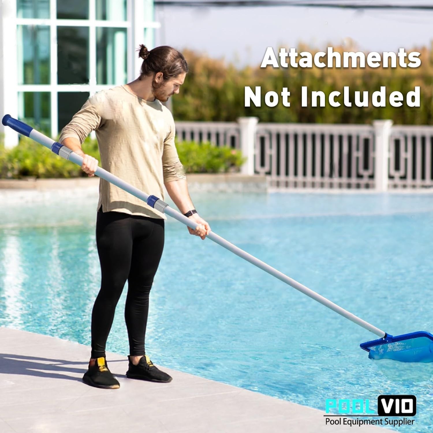 Poolvio 15 FT Telescopic Pool Pole – Adjustable 3 Piece Aluminum Pool Skimmer Po