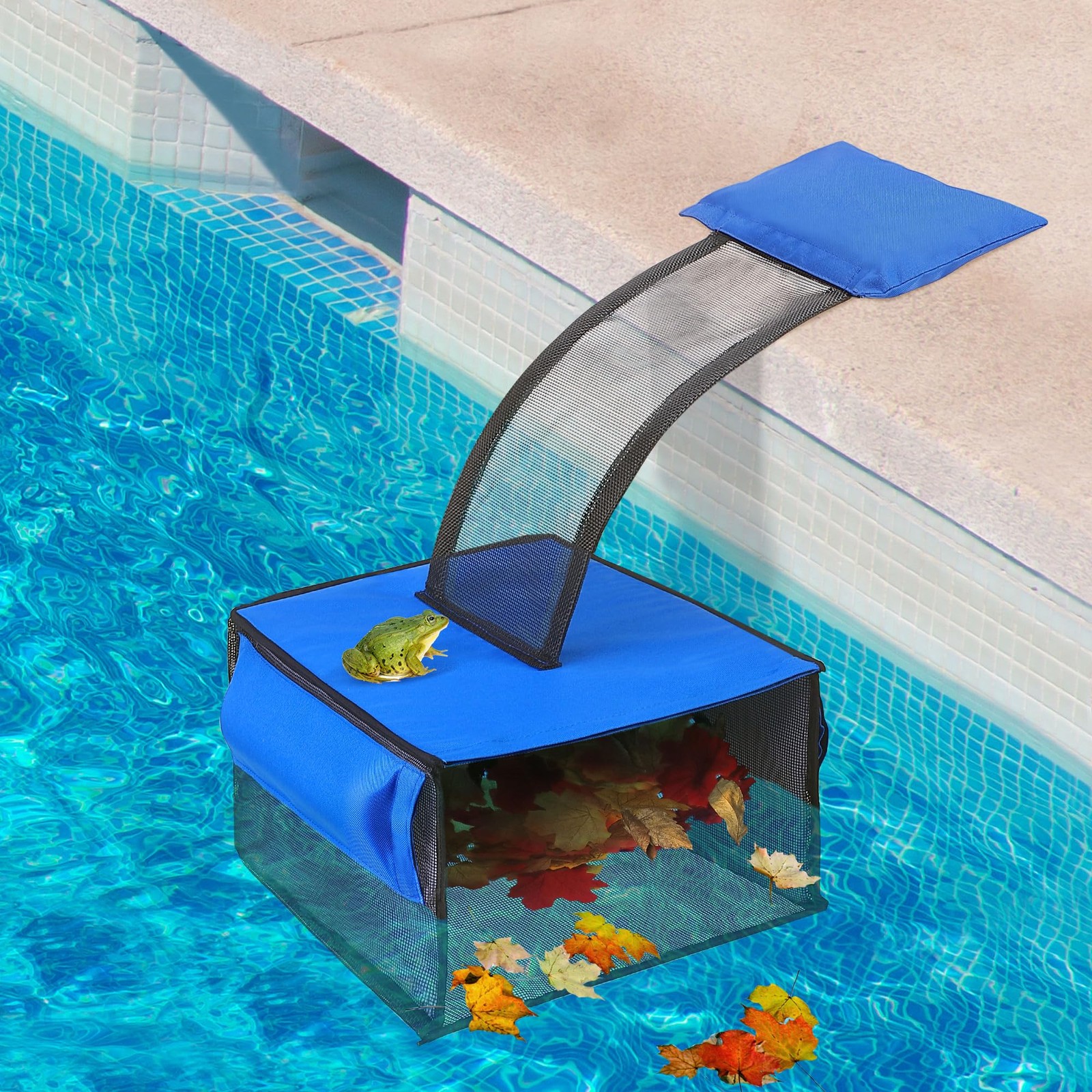 Pool Leaf Skimmer with Escape Ramp, Floating Net Cleaner for Above Ground Pools