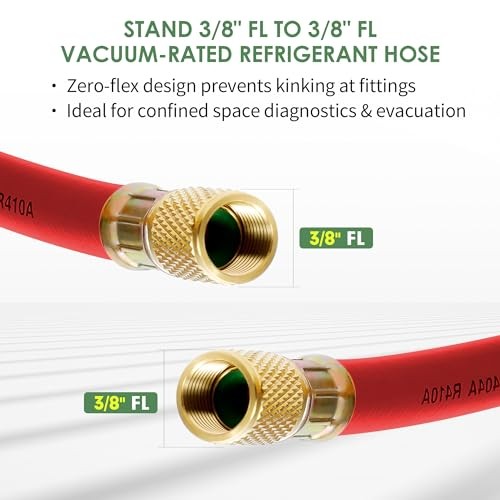 New 3/8&Prime; HVAC Vacuum Hose, Red (High Side) Refrigerant Charging Hose,Standard