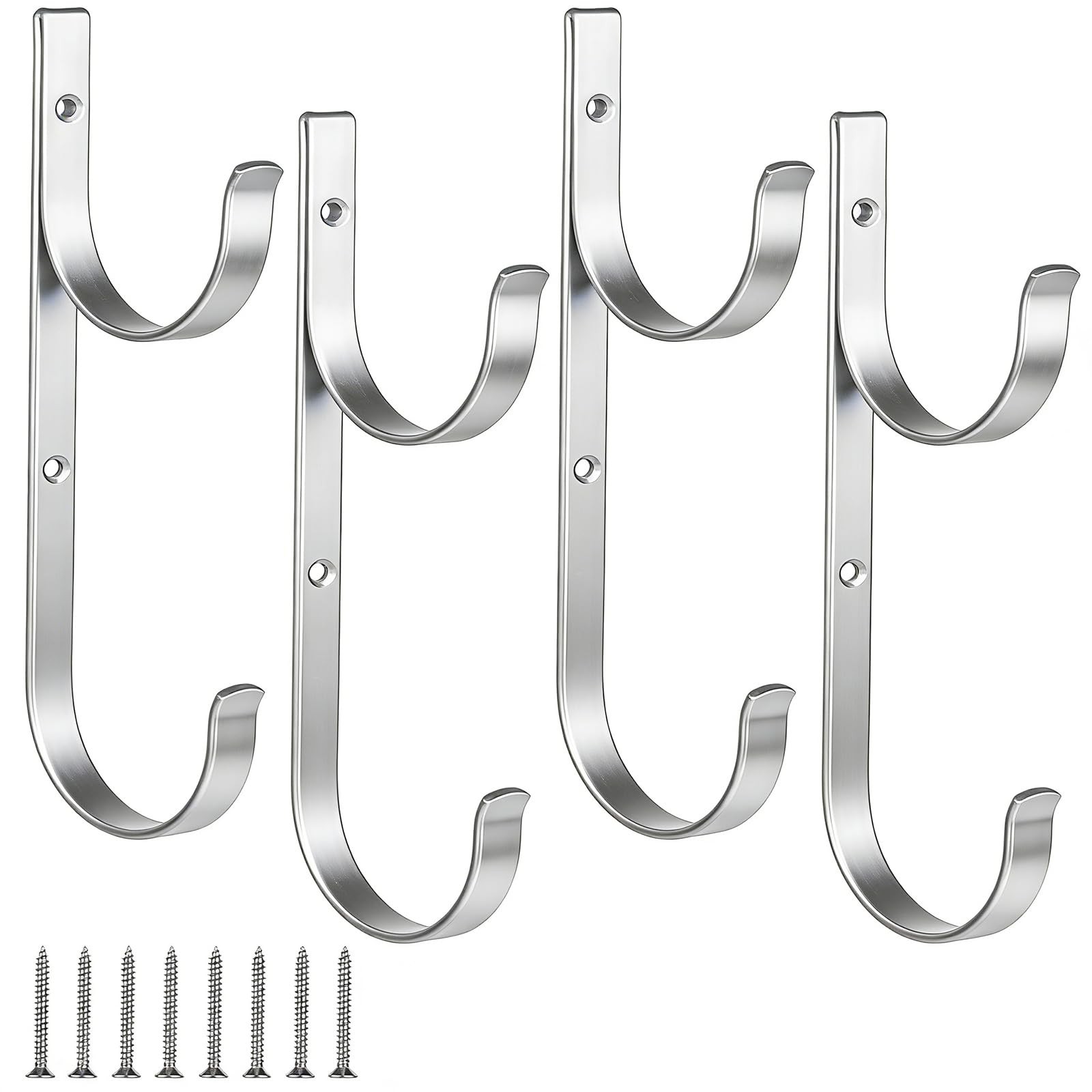 Aluminum Pool Pole Hangers 4 Silver Hooks for Rakes, Skimmers, & Tools