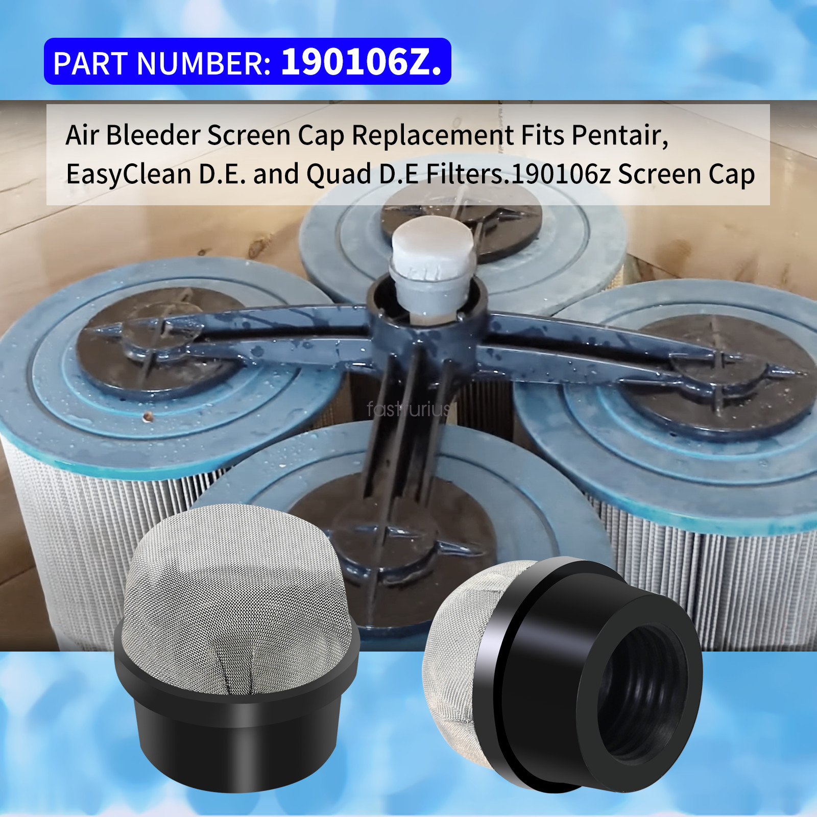 2PCS 190106Z Screen Cap Air Bleeder Replacement for Pentair Clean and Clear Plus