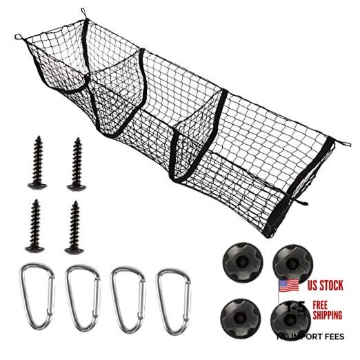 Amiss Heavy Duty Mesh Cargo Net, 3 Pocket Trunk Bed Storage Organizer