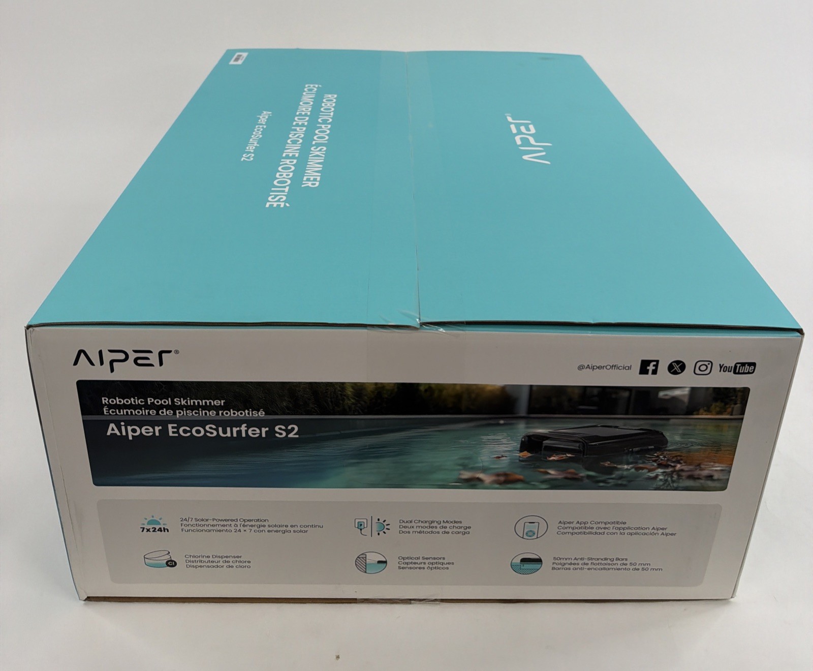 Solar Pool Skimmer with APP Support, 24/7 Cleaning, Dual Gray
