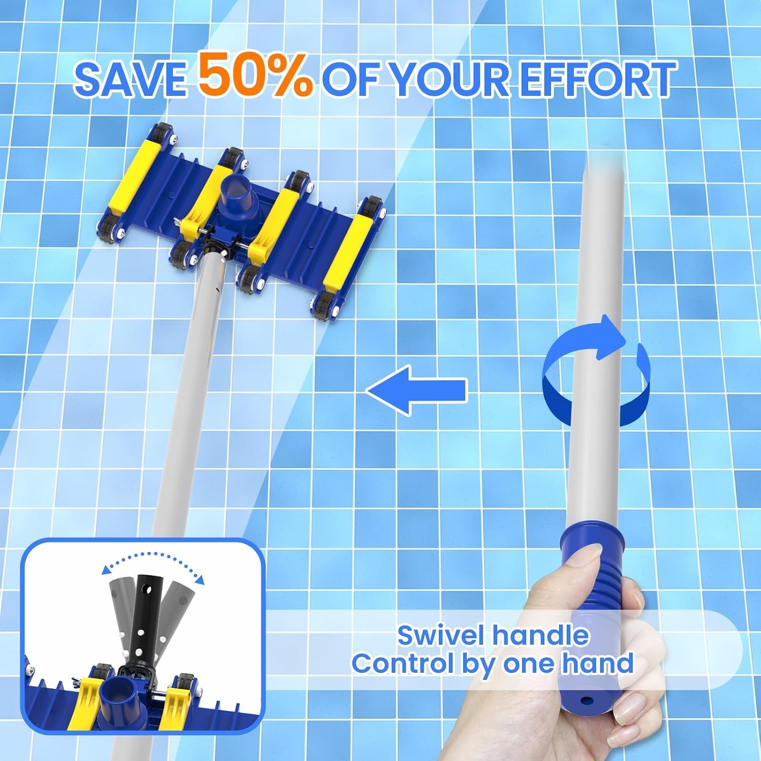 Pool Cleaning Kit: Skimmer, Brush & Weighted Vacuum Head for Pools
