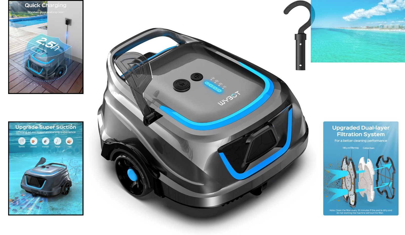 A1 Robotic Pool Cleaner – Cordless with 2280 GPH Suction & 130 Min Runtime