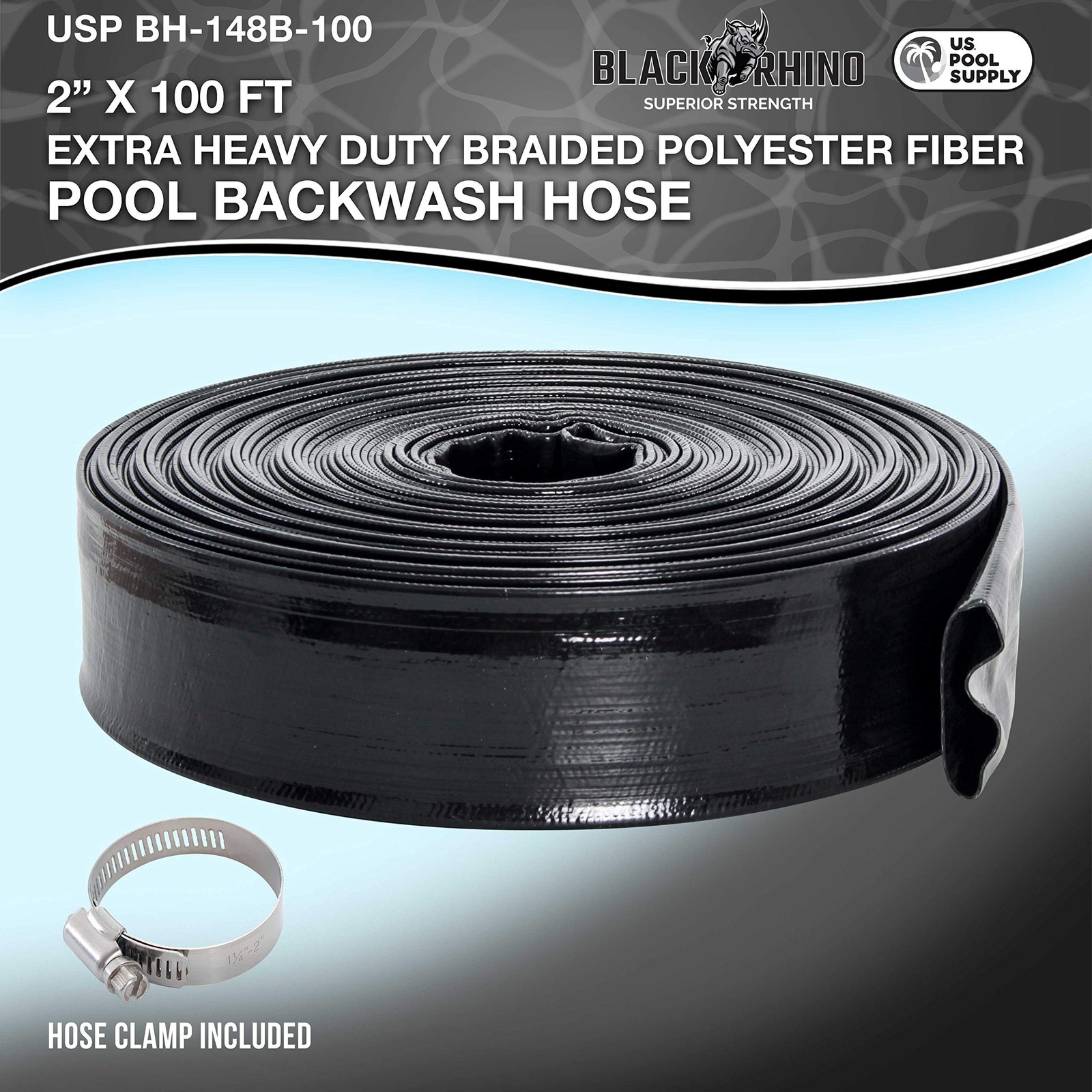 U.S. Pool Supply Pool Backwash Hose 2&Prime; x 100&prime; – Black Rhino Extra Heavy-Duty …