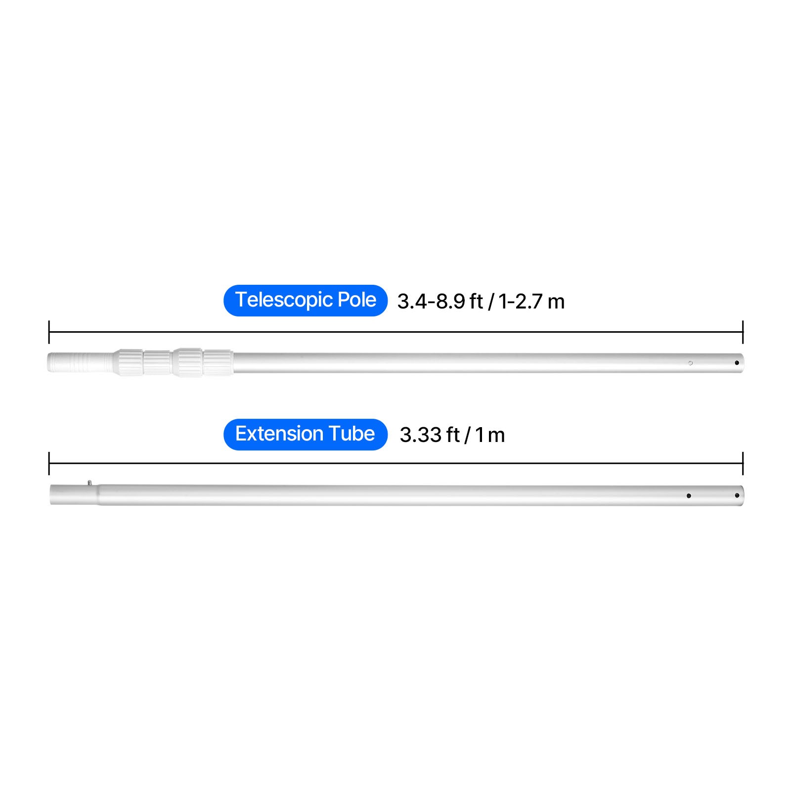 Telescopic Aluminum Pool Pole, Adjustable Length 3.4 to 12 ft with Twist Lock