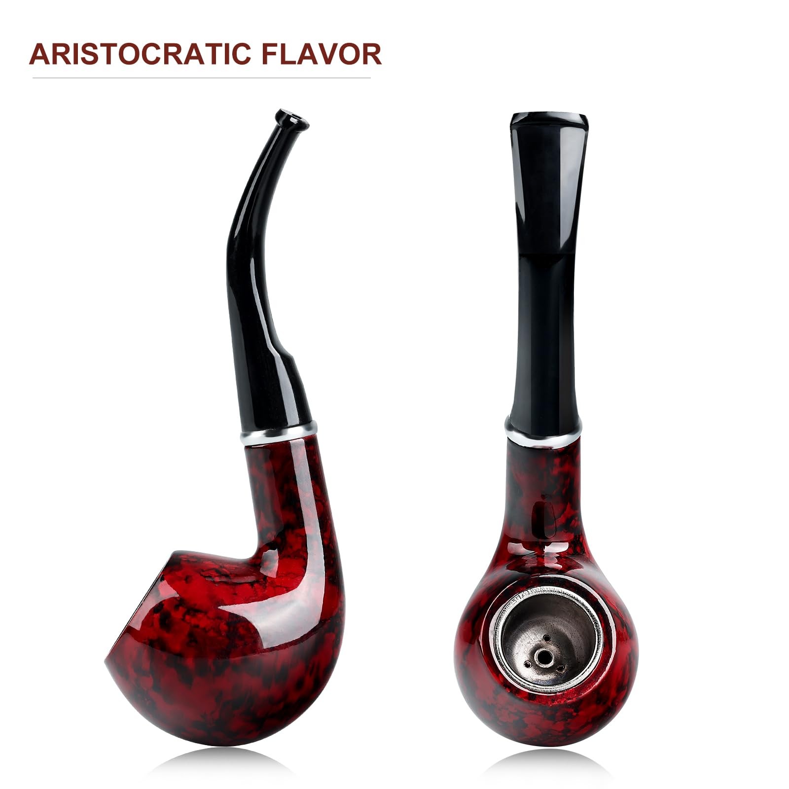 Joyoldelf Tobacco Pipe, Classic Smoking Pipe with Foldable 9 Piece Set, red