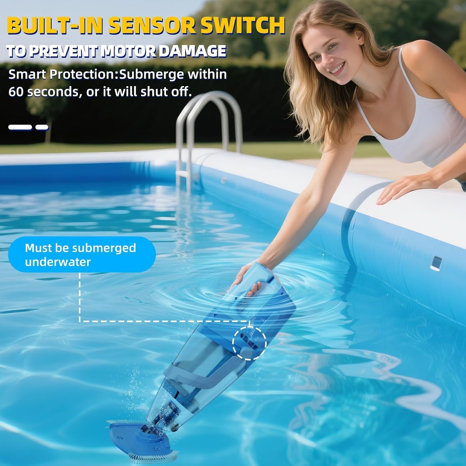 Cordless Pool Vacuum Above & Inground Pools, Powerful 1590 GPH Suction,Handheld