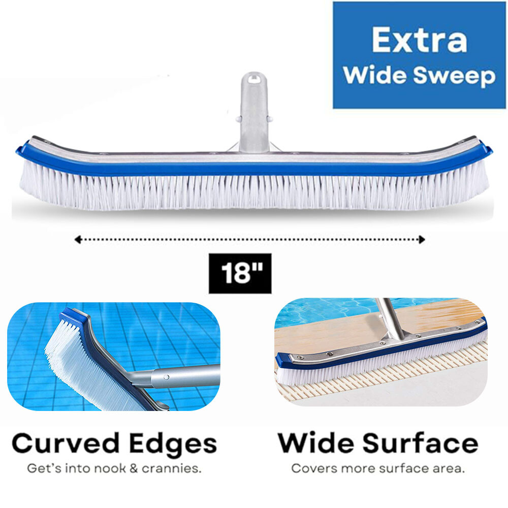18&Prime; Multi-Surface Pool Brush – Cleans Corners, Steps, Walls – Durable & Strong