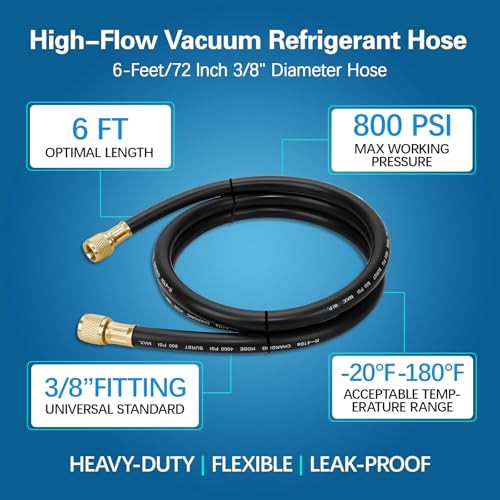 2026 Upgraded HV1-3/8&Prime; HVAC Vacuum Hose,Standard 3/8&Prime;×3/8&Prime; Flare Fittings,6
