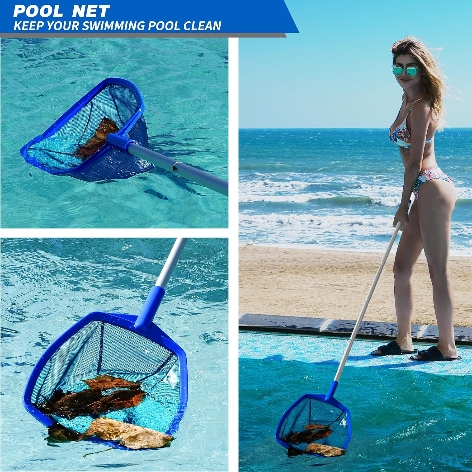 Pool Net – Pool Skimmer Net with 5 Section Adjustable Telescopic Aluminum Pole，2