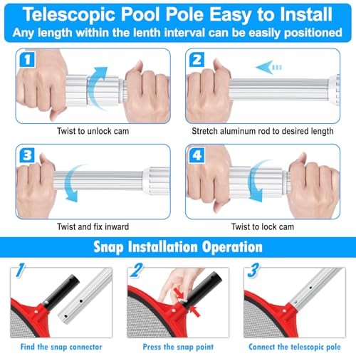 UPGRADED Pool Pole 15 Foot Telescopic Swimming Pool Poles,Telescopic 15 Feet