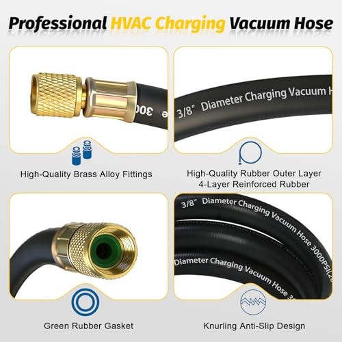 Upgrade 8FT 15696 3/8&Prime; HAVC Heavy Duty Charging Vacuum 8Ft hvac vacuum hose