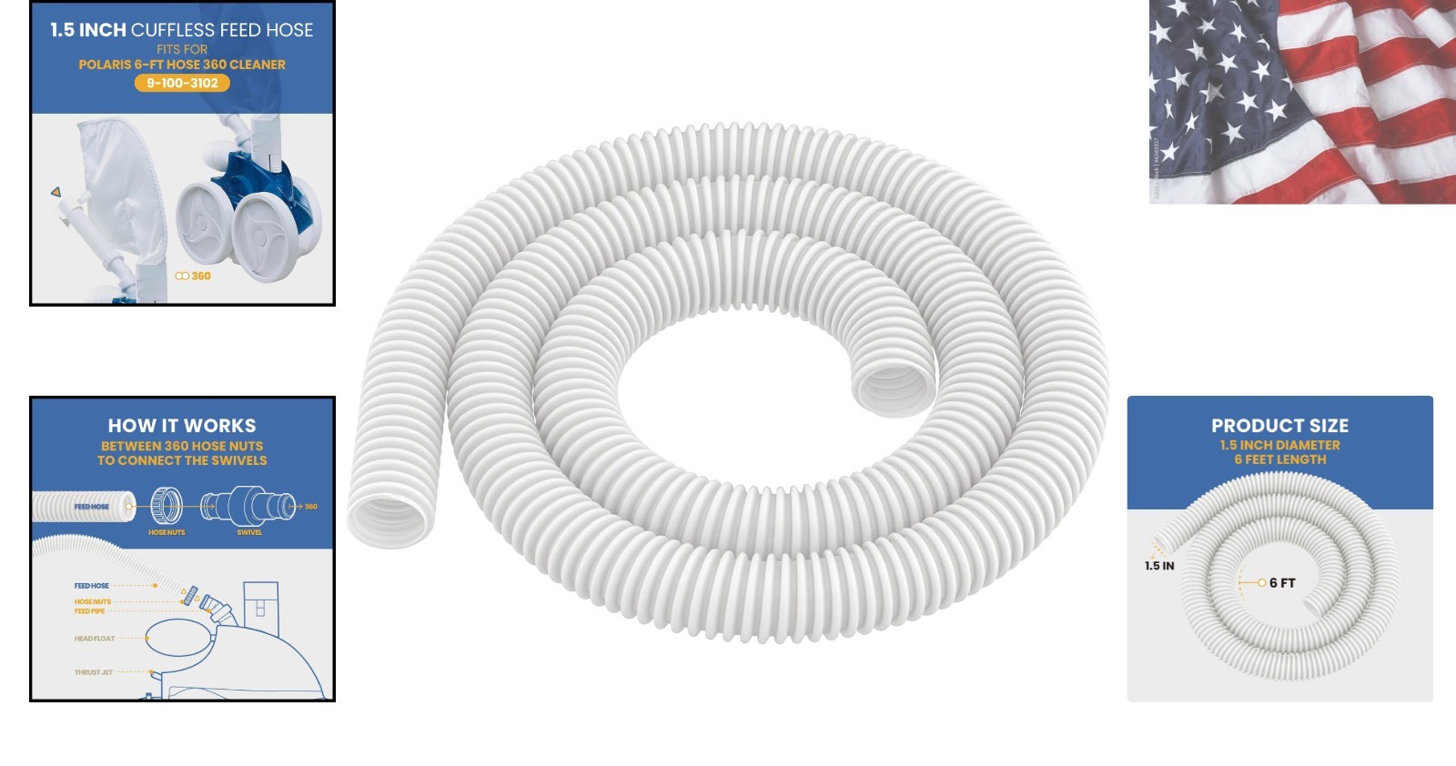 9-100-3102 Hose Replacement for Polaris 360 Pressure-Side Pool Cleaner, 6-FT …