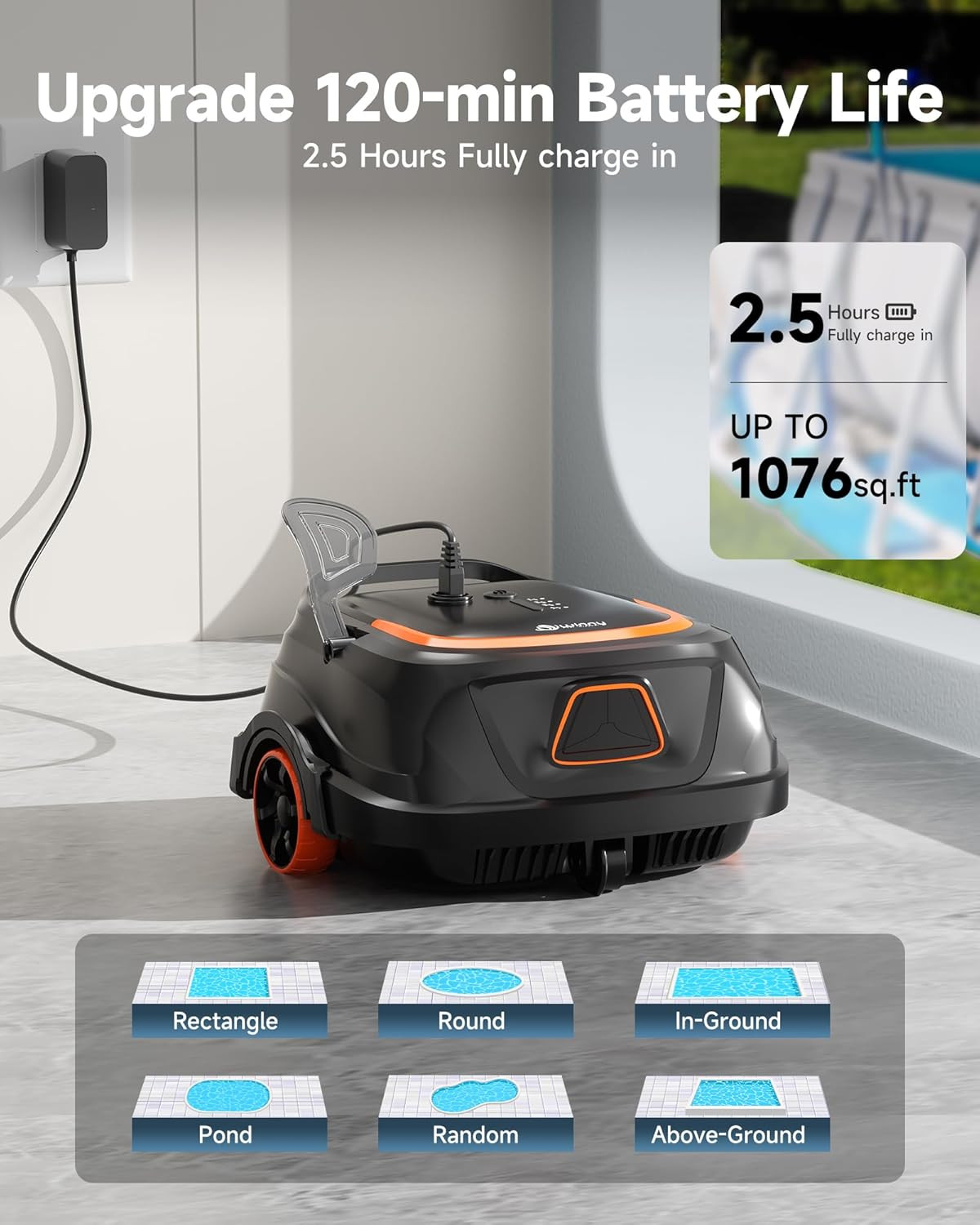 Cordless Robotic Pool Vacuum for above Ground Pool, Automatic Pool Cleaner with