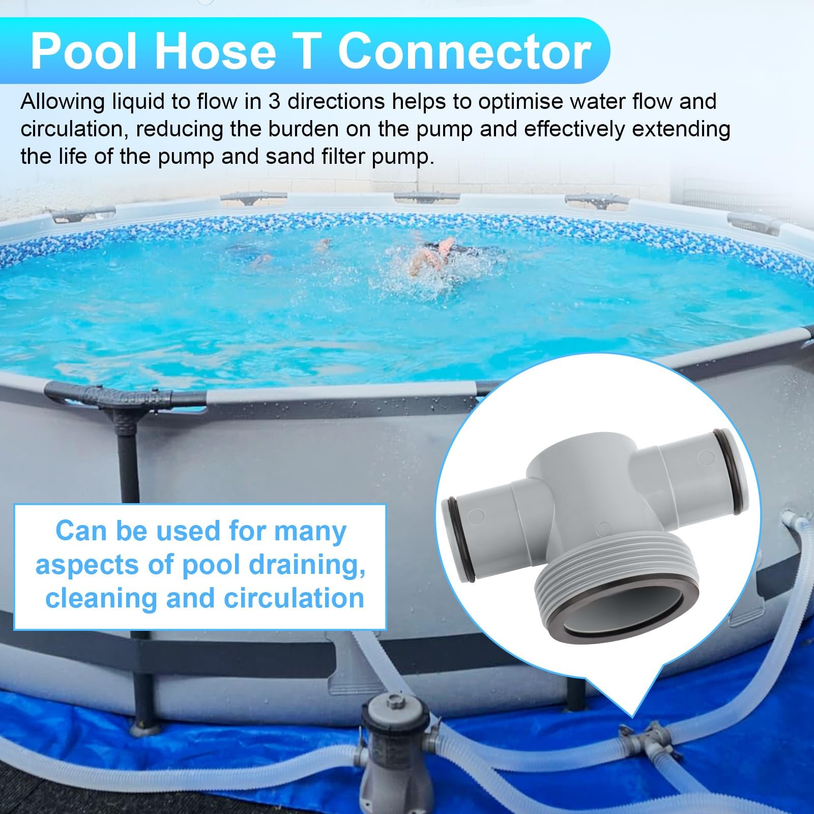 P61408 T Joint Pool 1 1/2&Prime; (1.5 inches) and 1 1/4&Prime; (1.25 hoses, Gray