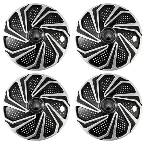 Hubcap Wheel Cover Replacement Kit 15&Prime; Hub Caps – Black with Silver – 15&Prime; Grid
