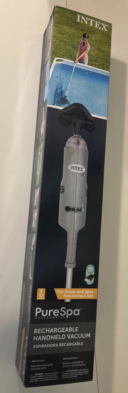 New In Box Intex 28620EP Rechargeable Handheld Swimming Pool Vacuum – Gray