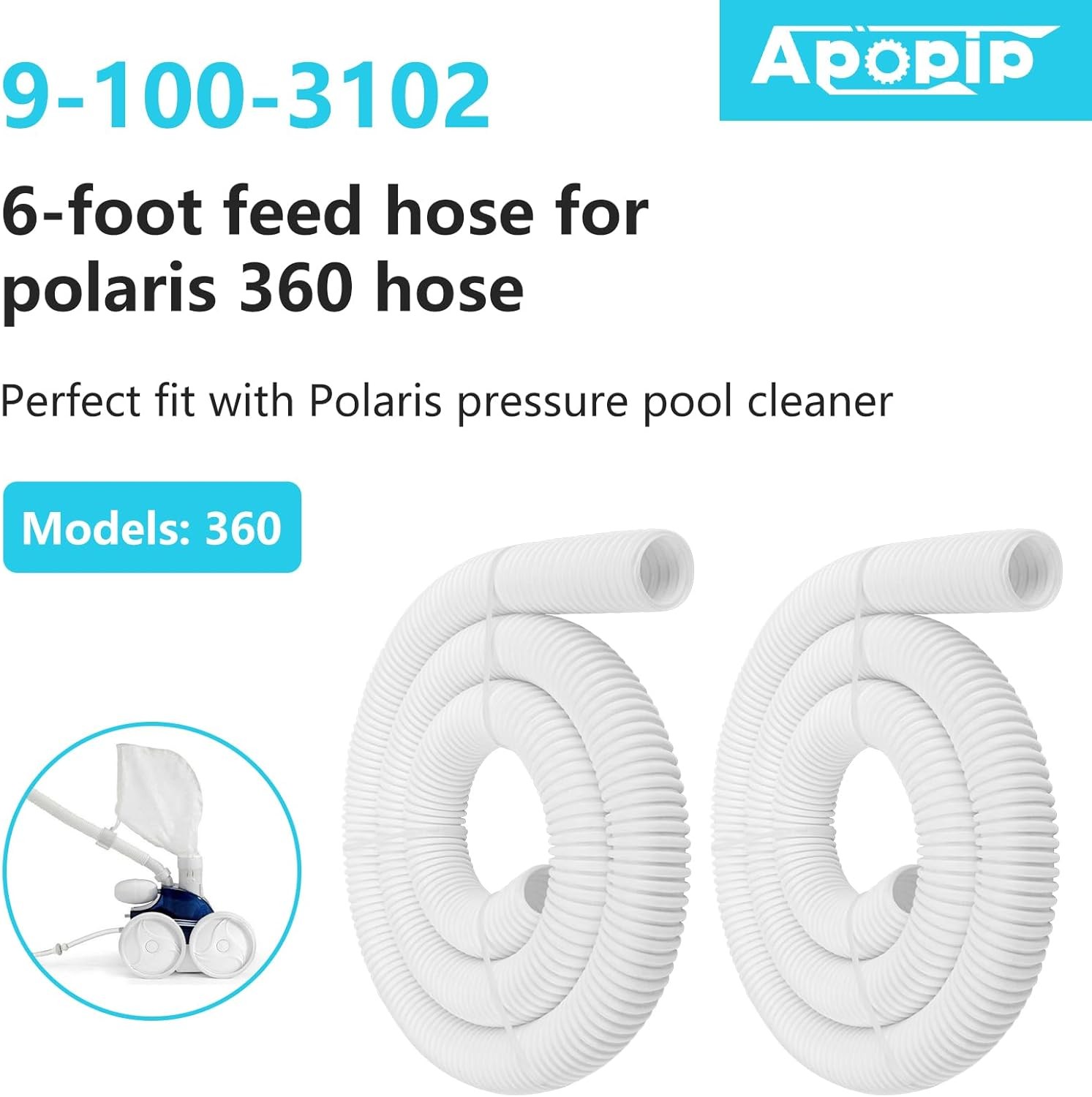 2 Pcs 9-100-3102 6Ft Feed Hose for Polaris 360 Cleaner White