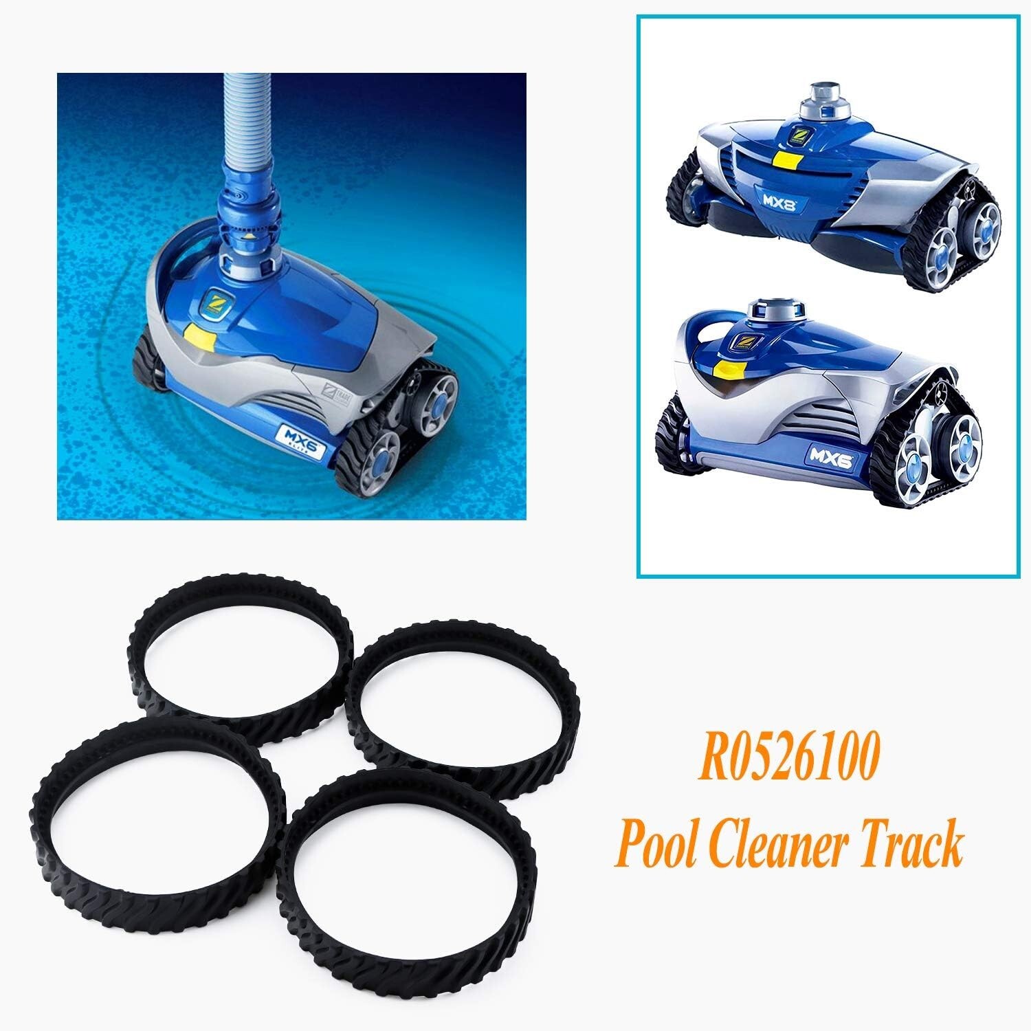 4 Pack R0526100 Track Pool Cleaner Wheel Tire Fit for Zodiac Baracuda MX8 / MX6