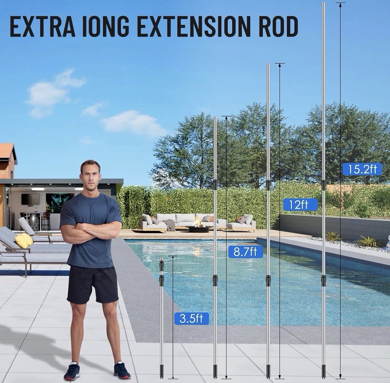 TOPDING & HZ Professional15.2 Foot Pool Pole Telescoping Swimming Pool 15.2ft