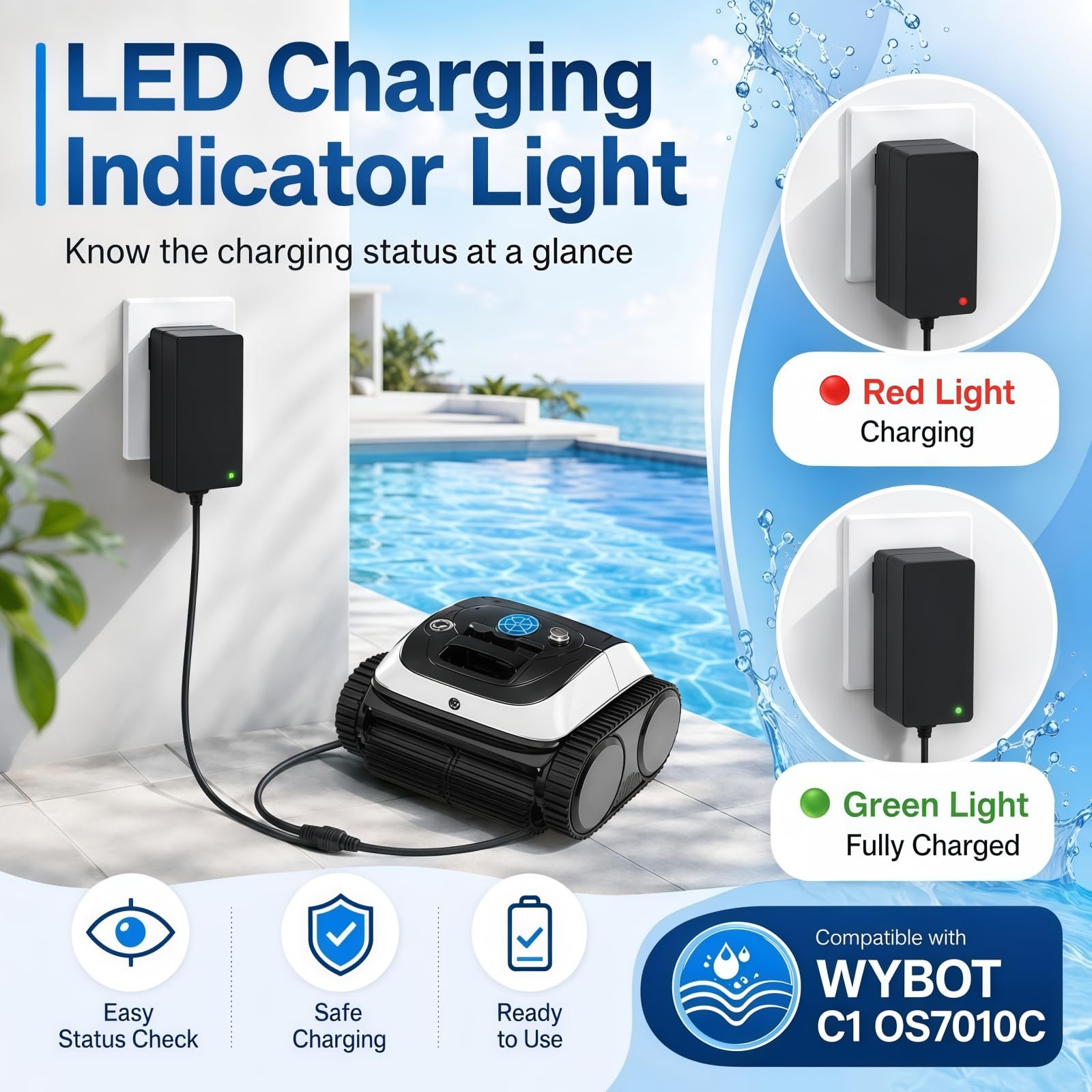 25.2V Fast Charger for WYBOT C1, C2, C2B, and OS7010C Robotic Pool vacuums; A…
