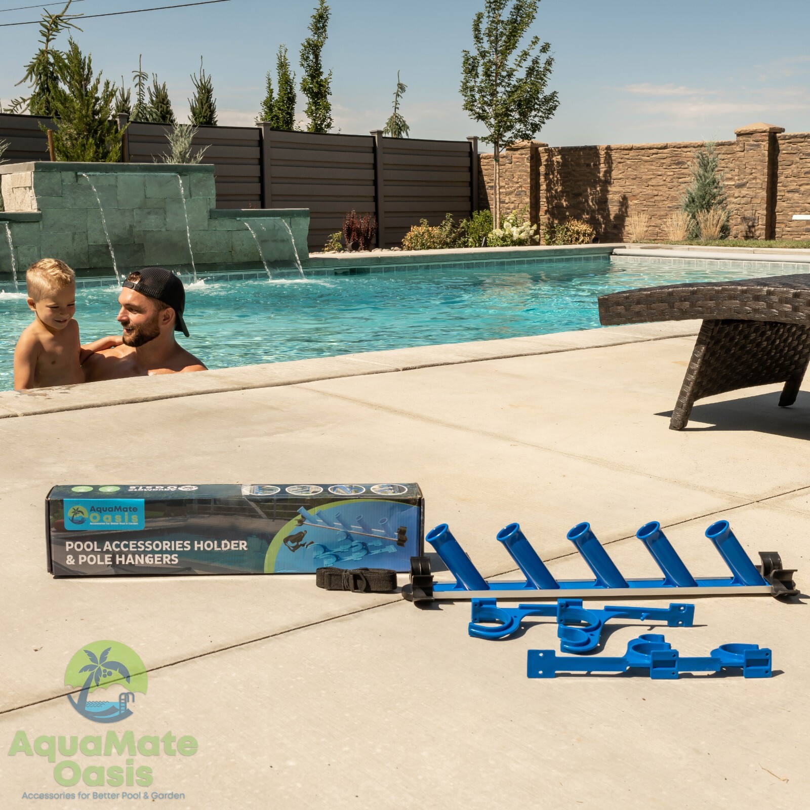 AquaMate Oasis Pool Tool Organizer, Pole Hangers, Vacuum Hose Harness