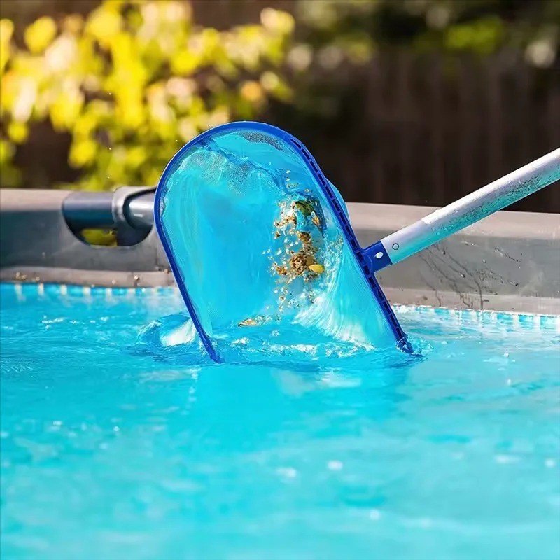 Pool Leaf Skimmer Net Deep or Flat Mesh Cleaning Rake w/ Telescopic Pole