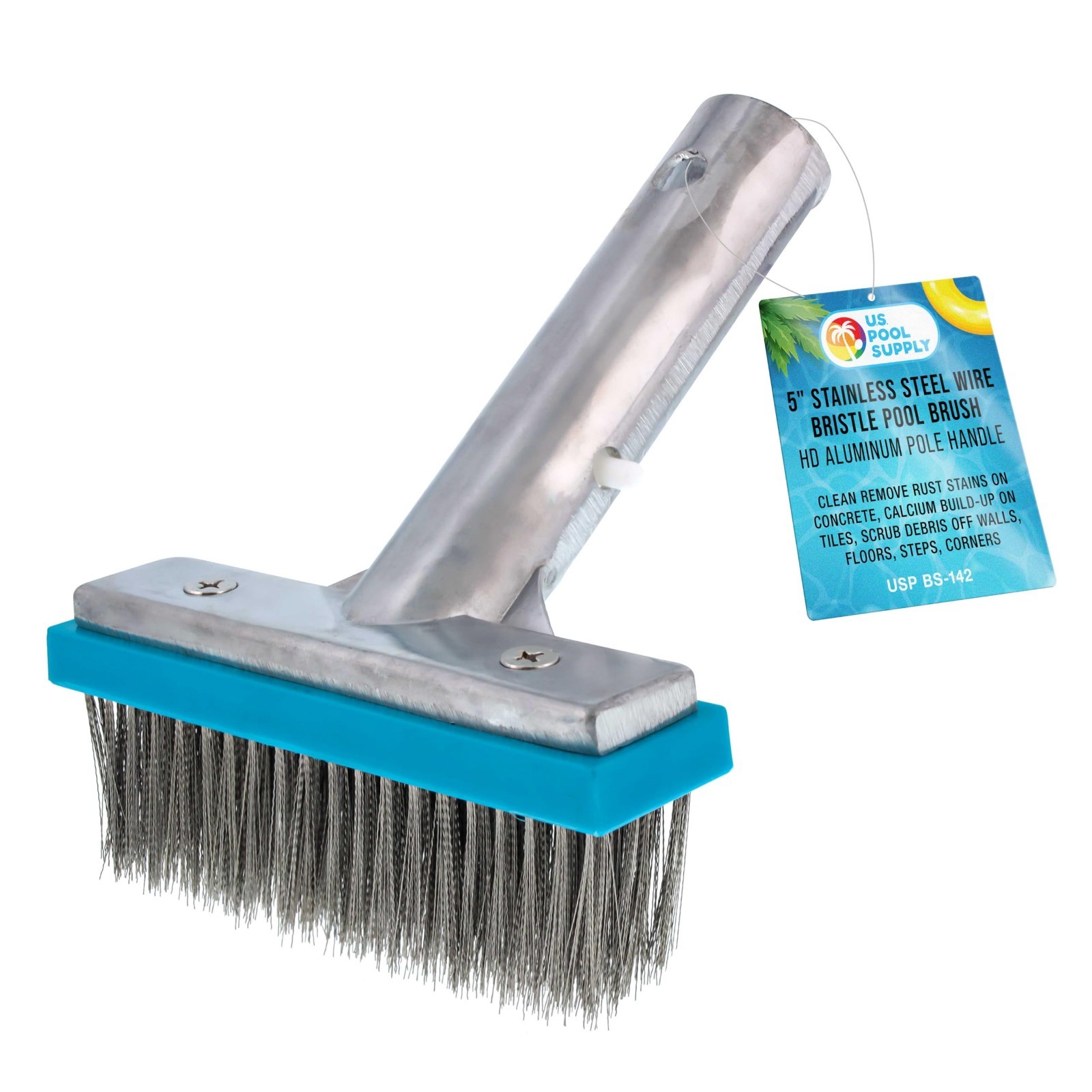 Inground Pool Brush Head – 5&Prime; Stainless Steel, Metal Wire Bristles, Calcium Remo