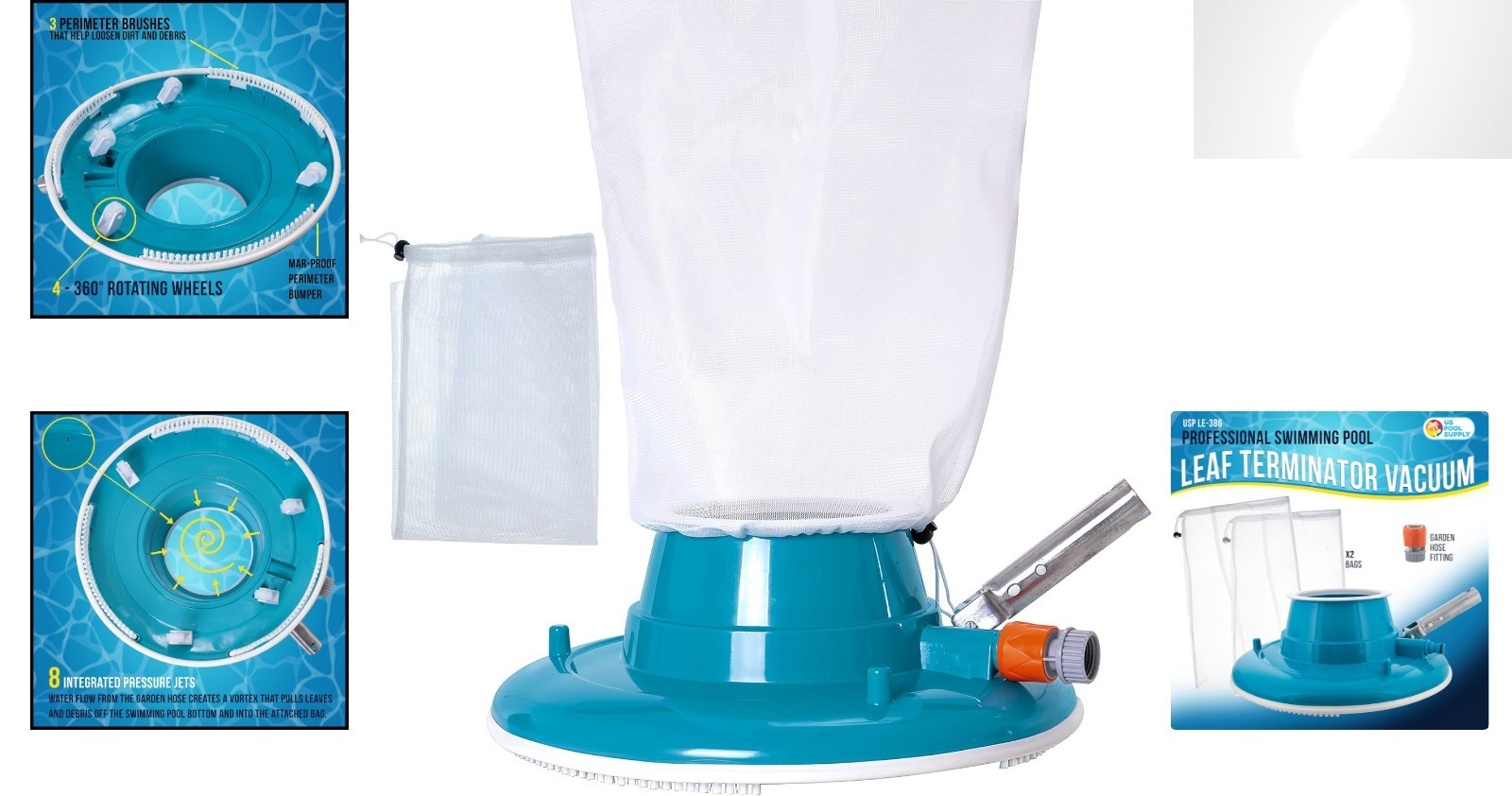 High-Efficiency 15&Prime; Pool Cleaner with 8 Jets & 3 Brushes – Easy to Use