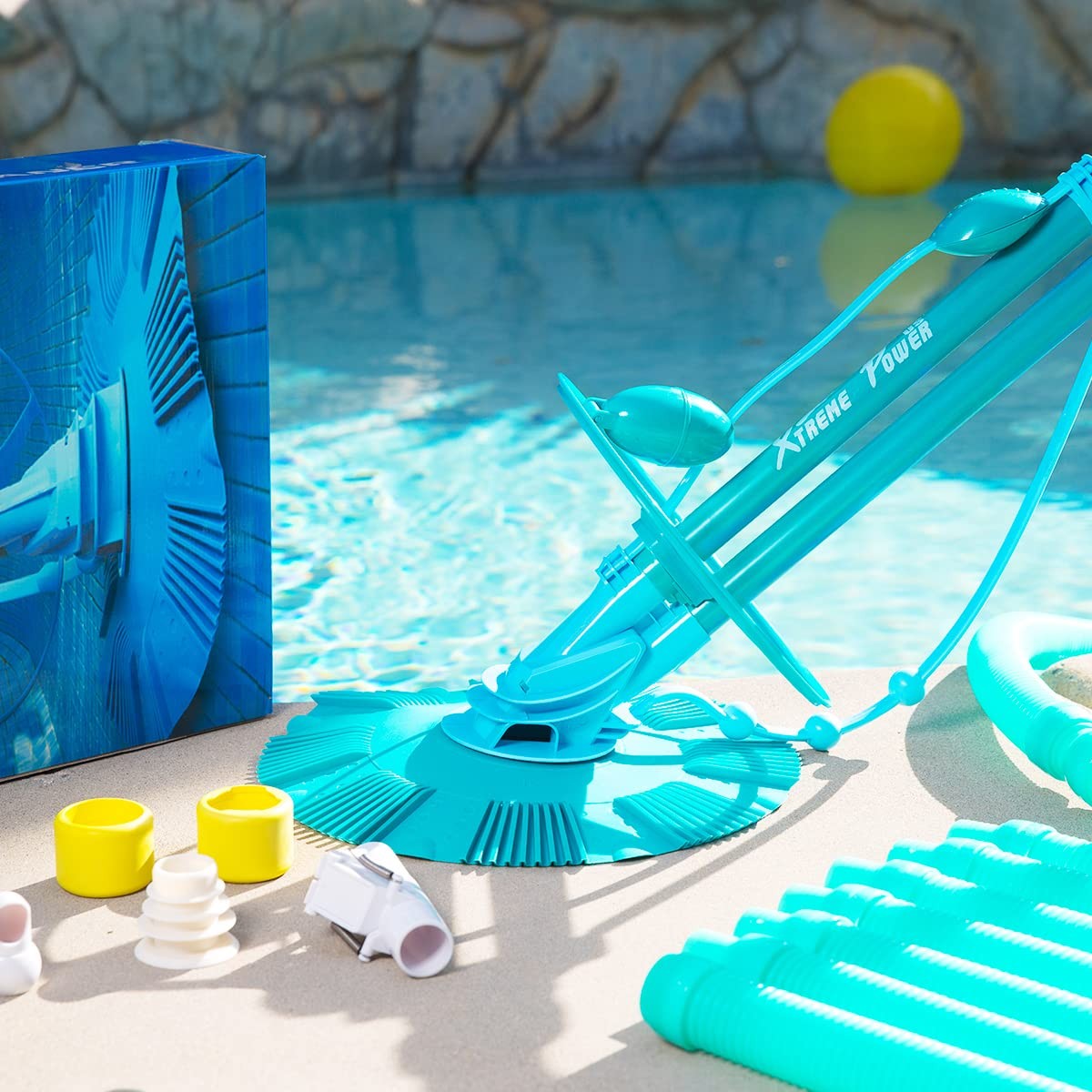 Automatic Blue Pool Vacuum with 10 Hoses for 30ft Pool Cleaning
