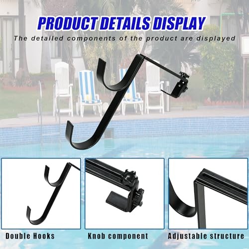 Metal Pool Pole Hangers for Above Ground Pool – Adjustable Double Hooks