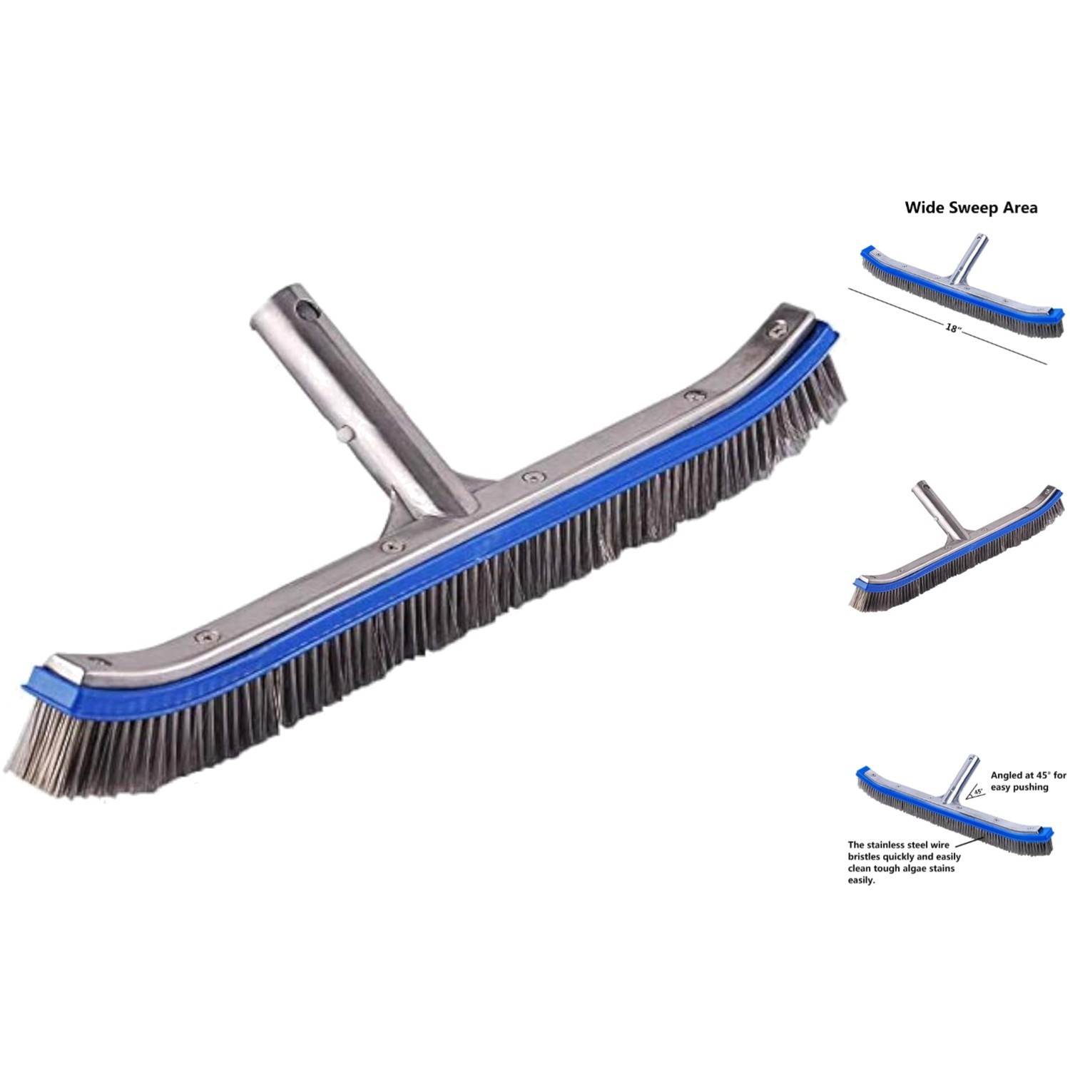 Versatile 18&Prime; Pool Wall Brush with EZ Clips – Perfect for All Tile & Floor Types