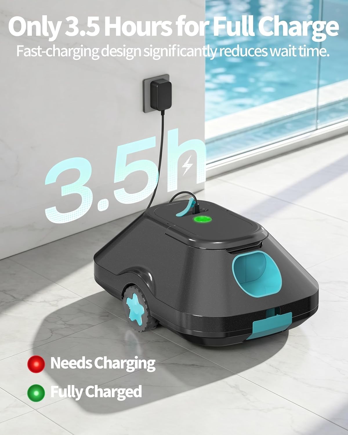 Light Teal Robotic Pool Cleaner for Above & Inground Pools – 180μm Filtration