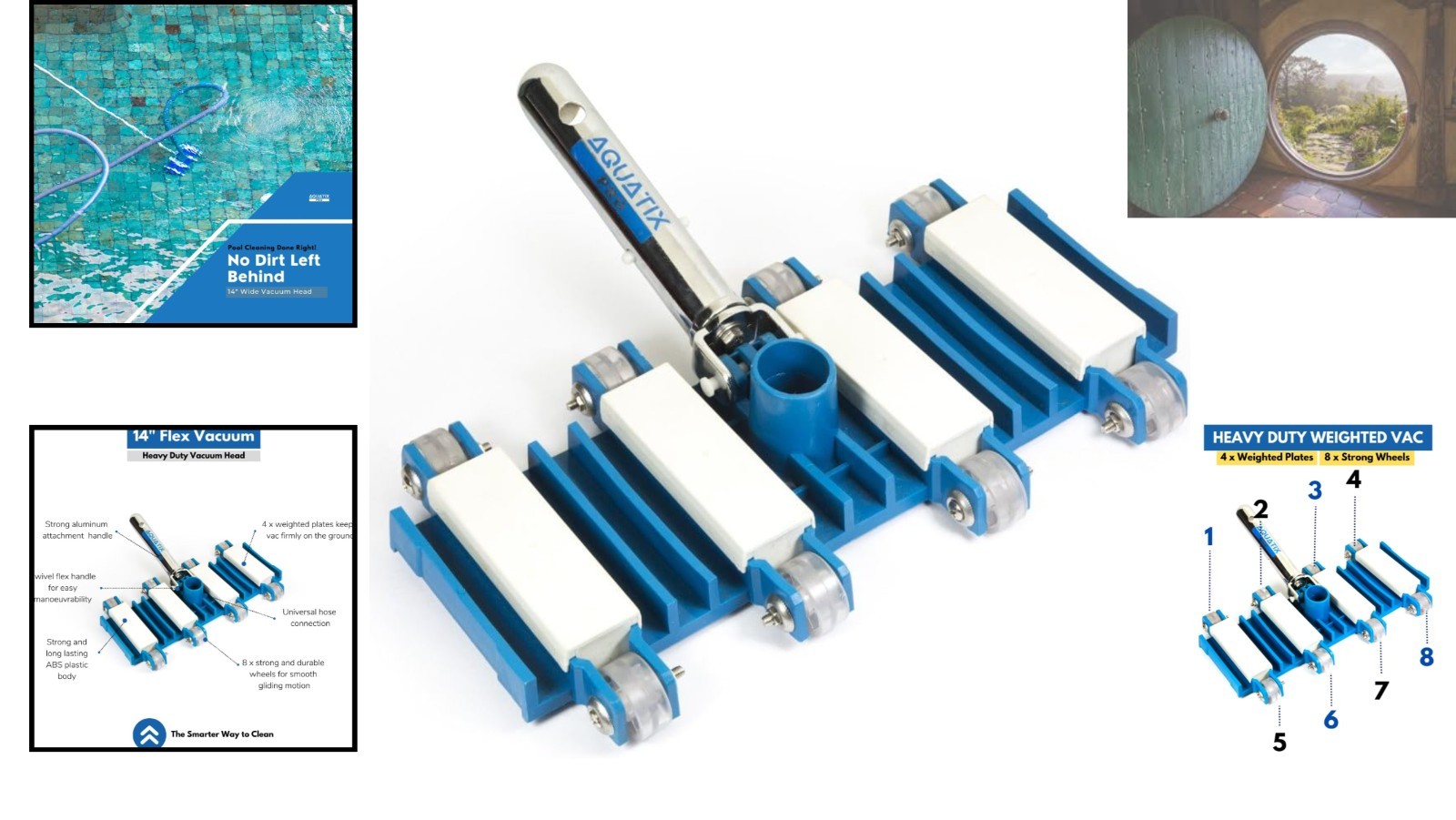 Heavy Duty Pool Vacuum Head – 14&Prime; Wide with Durable Wheels for Perfect Clean