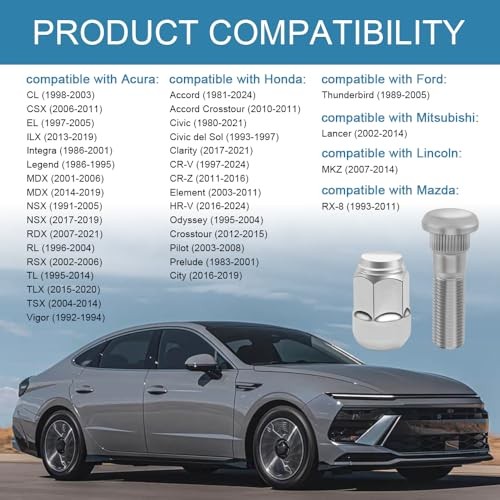 M12x1.50 Chrome Wheel Lug Stud Nut Set, Hub Bolt, Standard Wheel Tire Lug Stud