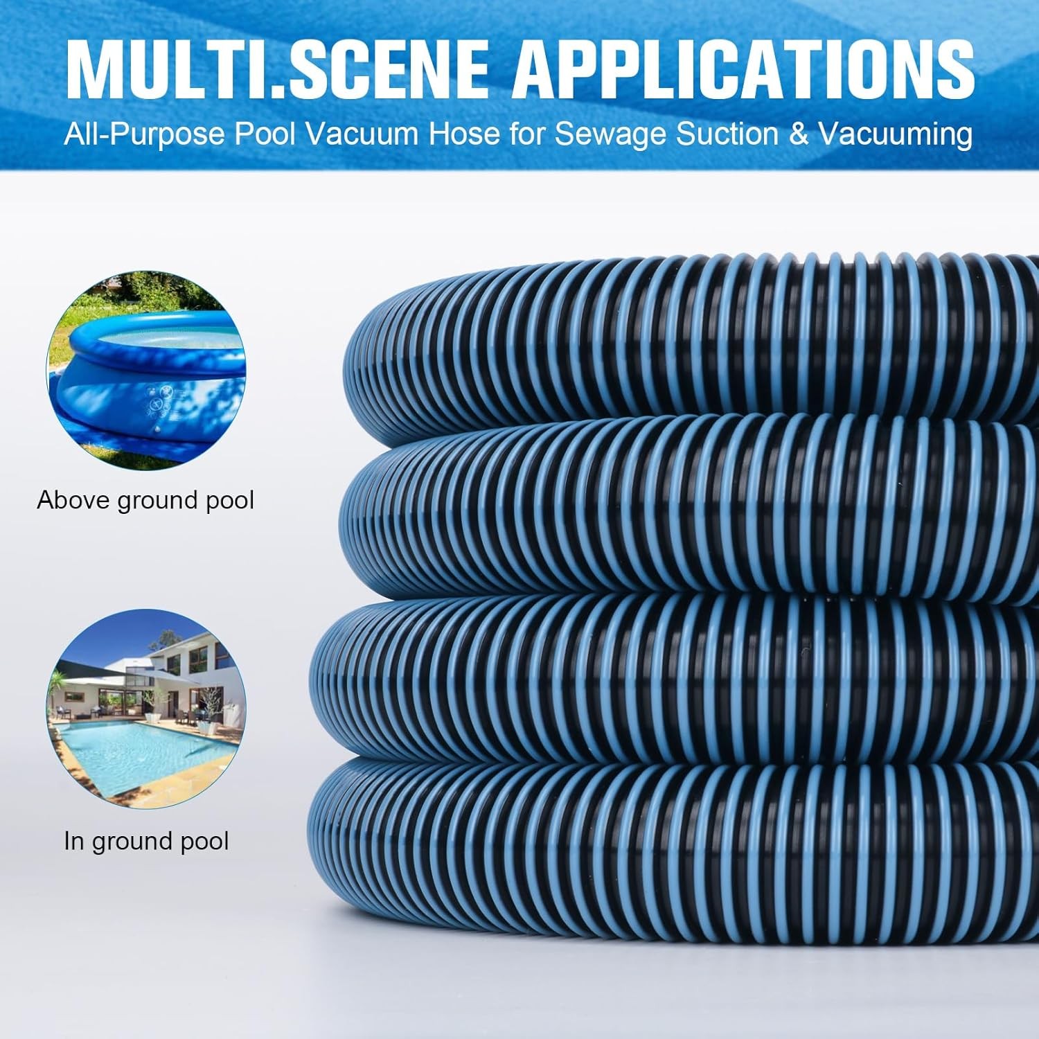18FT Pool Vacuum Hose 1.5in Flexible Heavy Duty Swimming Pool Cleaning Hose