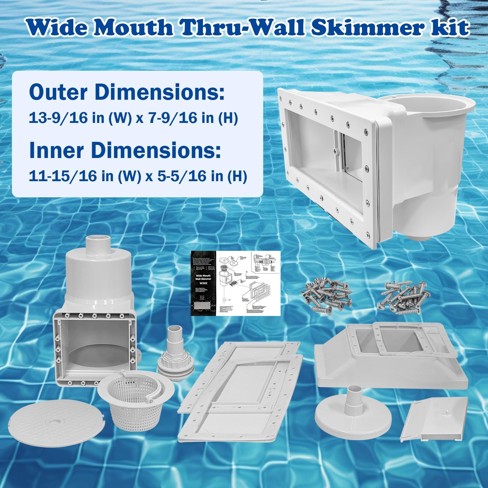 Fixidea Above Ground Pool Skimmer Kit- Wide Mouth Opening Thru-Wall Skimmer-