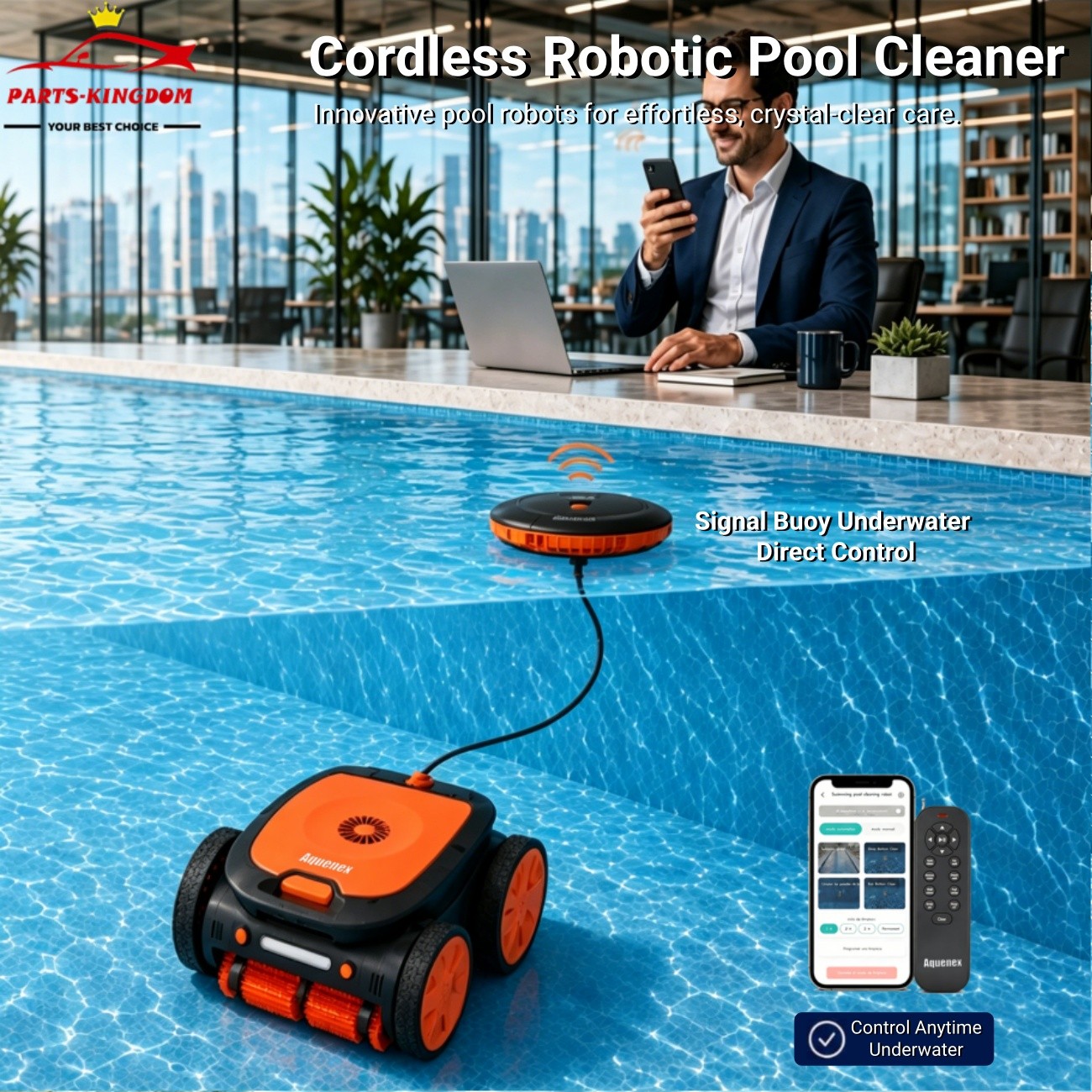New 5460GPH Robotic Pool Cleaner with Signal Buoy, App&Remote, Auto-Park