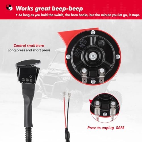 UTV ATV Horn Kit with Rocker Switch, 12V Upgraded 105DB Universal Loud SXS