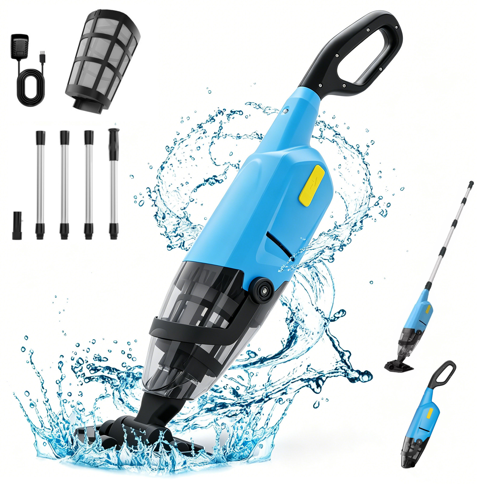 Handheld Pool Vacuum Powered, Rechargeable Pool Cleaner with 90mins Running Time