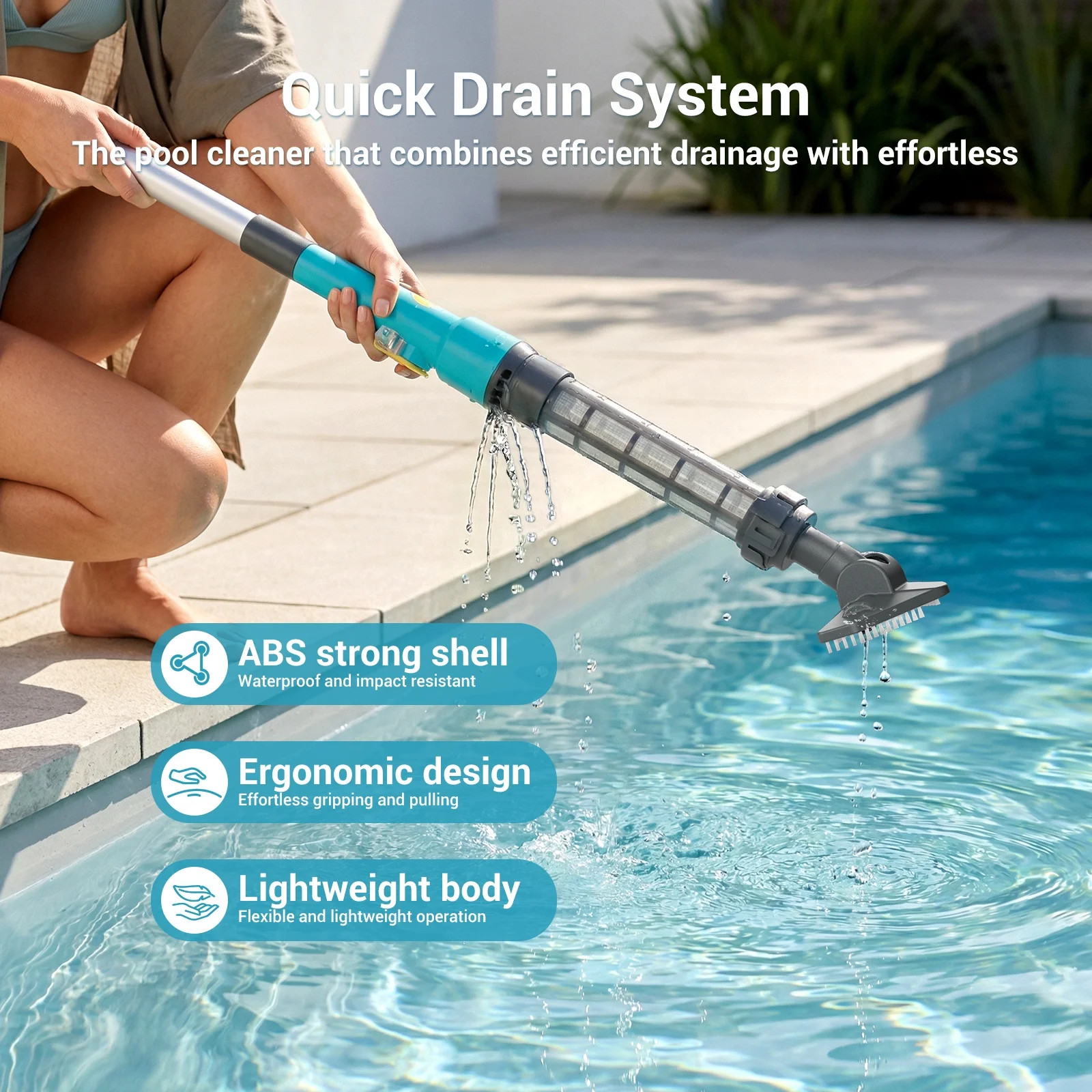 Cordless Pool Vacuum, Handheld Pool Vacuum with Running Time up to 60-Minutes fo