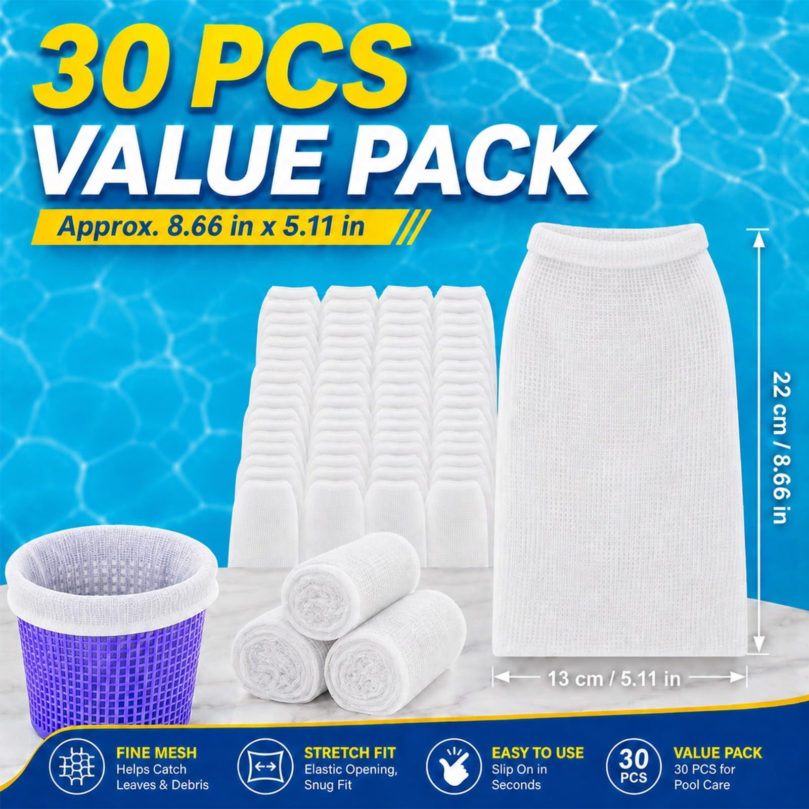 Lagincig 30PCS Pool Skimmer Socks Filter – Saver White