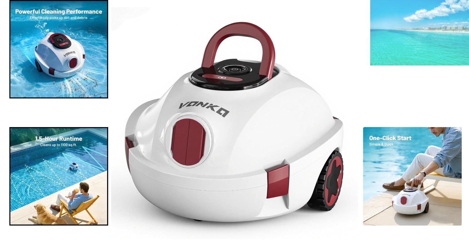 Self-Parking Cordless Pool Cleaner with Lightweight Design & Quick-Rinse Filter