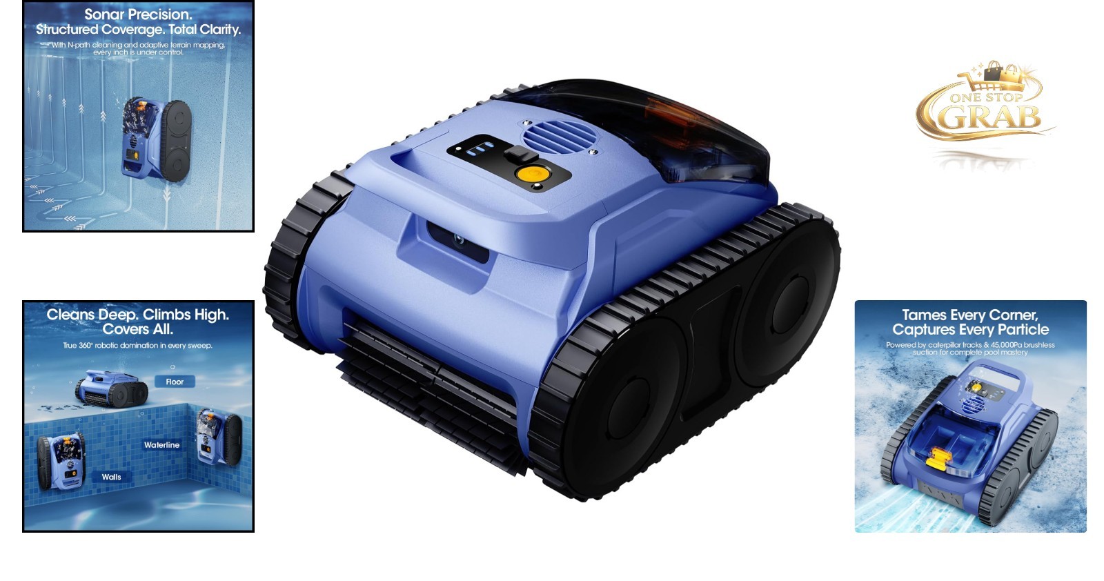 Cordless Robotic Pool Vacuum with Smarter Navigation 150Min Runtime Blue