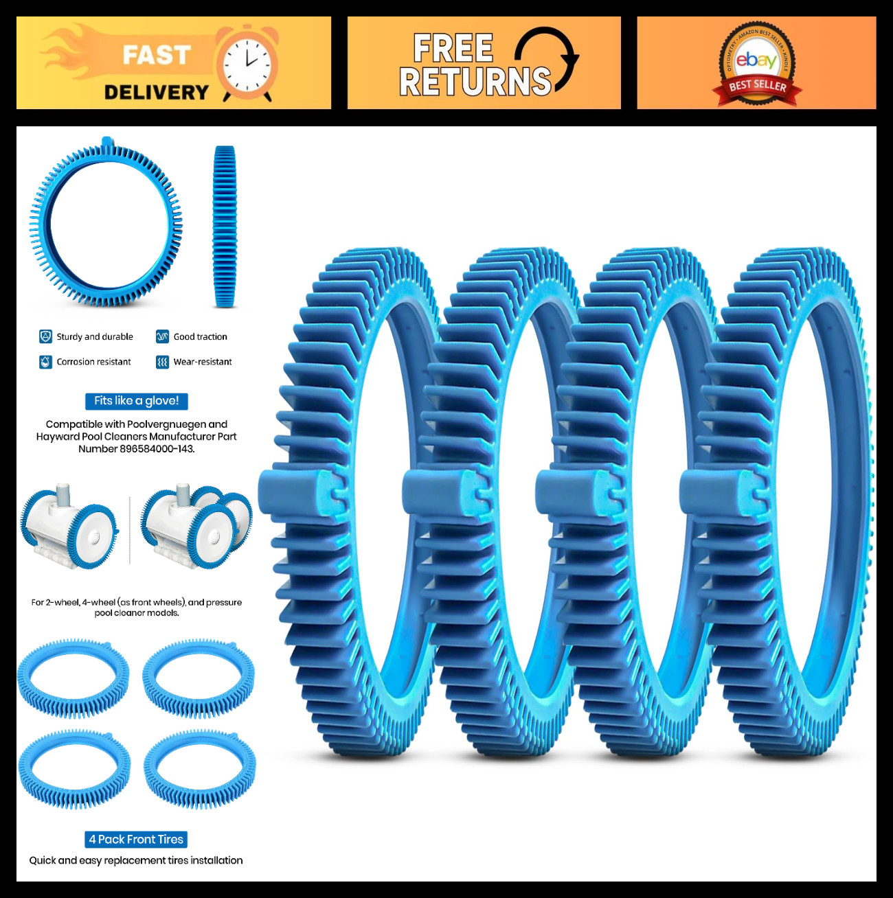 Replacement Tires for Pool Cleaners | Super Hump, Fits Hayward & Poolvergnuegen,